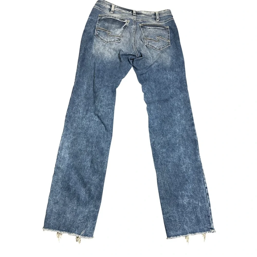 Silver Jeans Co Suki Straight Mid Rise Acid Wash Raw Hem Jeans‎ L93413EPX335 W32